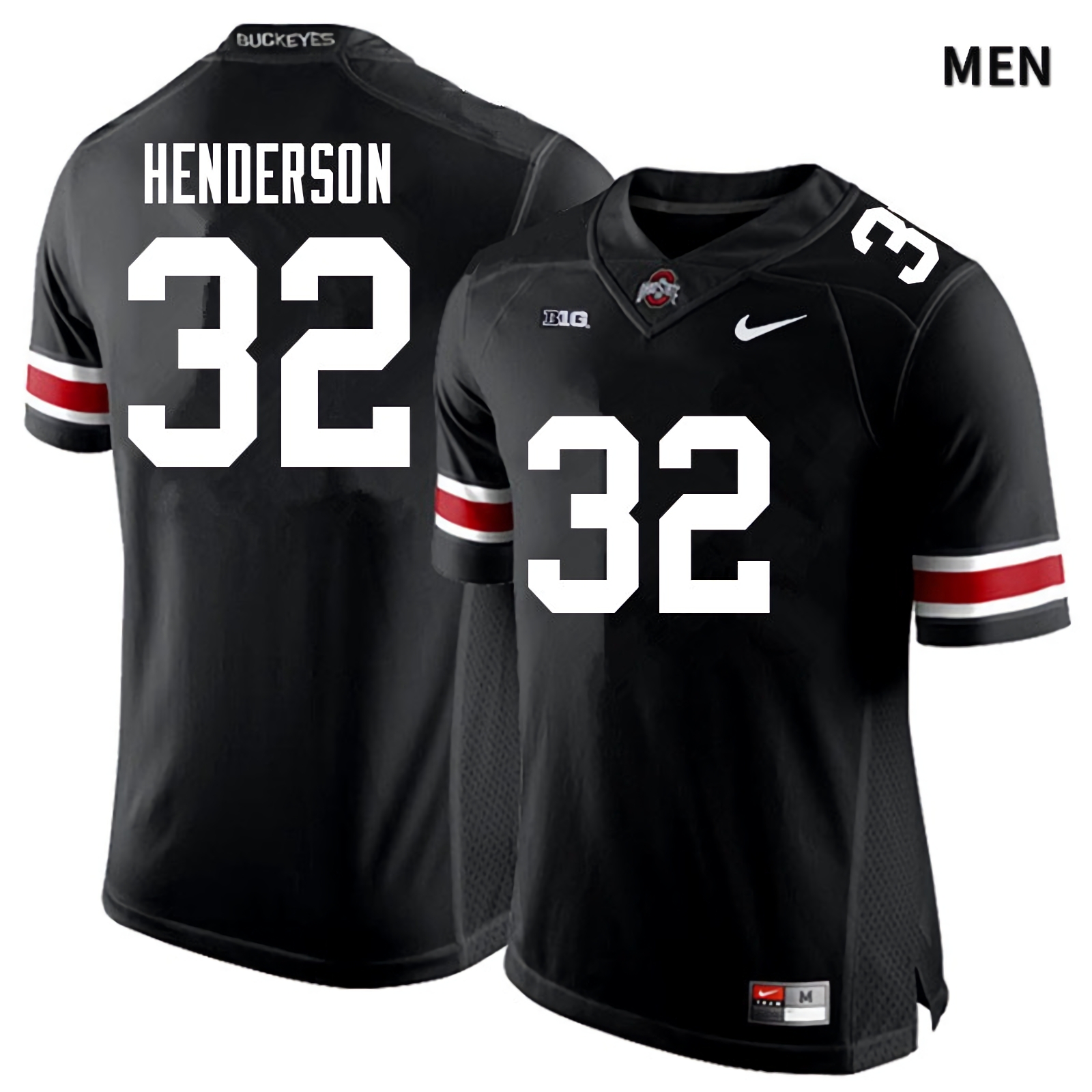 TreVeyon Henderson Ohio State Buckeyes Men's NCAA #32 Black White Number College Stitched Football Jersey HRX6756LY